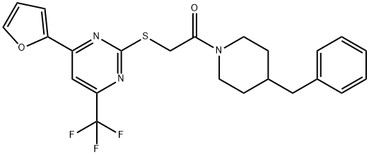 2-(4-benzyl-1-piperidinyl)-2-oxoethyl 4-(2-furyl)-6-(trifluoromethyl)-2-pyrimidinyl sulfide Struktur