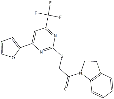 2-(2,3-dihydro-1H-indol-1-yl)-2-oxoethyl 4-(2-furyl)-6-(trifluoromethyl)-2-pyrimidinyl sulfide Struktur