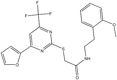 2-{[4-(2-furyl)-6-(trifluoromethyl)-2-pyrimidinyl]sulfanyl}-N-[2-(2-methoxyphenyl)ethyl]acetamide Struktur