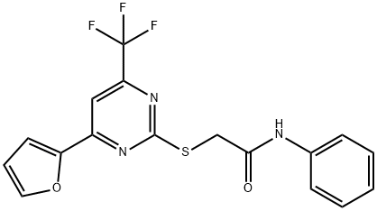 2-{[4-(2-furyl)-6-(trifluoromethyl)-2-pyrimidinyl]sulfanyl}-N-phenylacetamide Struktur