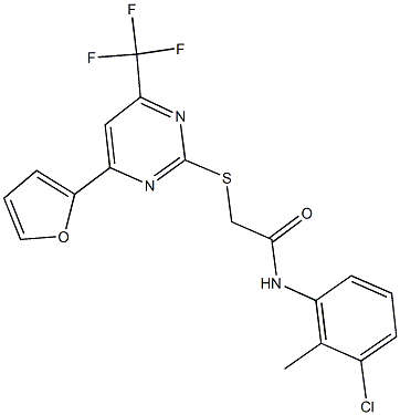 N-(3-chloro-2-methylphenyl)-2-{[4-(2-furyl)-6-(trifluoromethyl)-2-pyrimidinyl]sulfanyl}acetamide Struktur