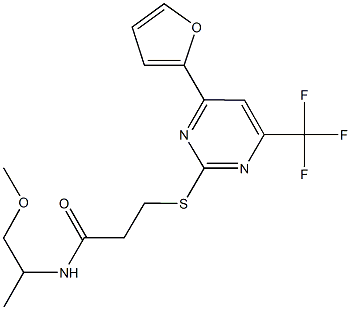 3-{[4-(2-furyl)-6-(trifluoromethyl)-2-pyrimidinyl]sulfanyl}-N-(2-methoxy-1-methylethyl)propanamide Struktur