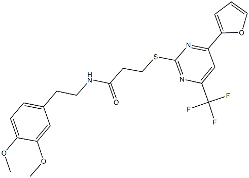 N-[2-(3,4-dimethoxyphenyl)ethyl]-3-{[4-(2-furyl)-6-(trifluoromethyl)-2-pyrimidinyl]sulfanyl}propanamide Struktur