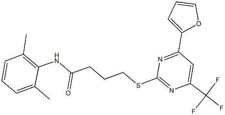 N-(2,6-dimethylphenyl)-4-{[4-(2-furyl)-6-(trifluoromethyl)-2-pyrimidinyl]sulfanyl}butanamide Struktur