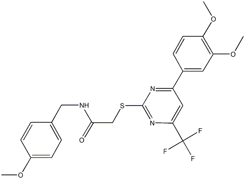 2-{[4-(3,4-dimethoxyphenyl)-6-(trifluoromethyl)-2-pyrimidinyl]sulfanyl}-N-(4-methoxybenzyl)acetamide Struktur