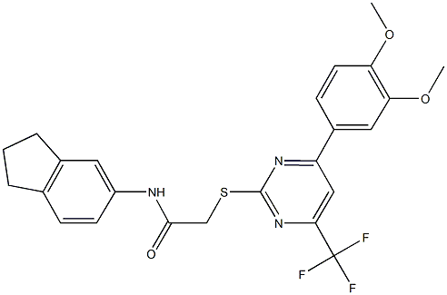 N-(2,3-dihydro-1H-inden-5-yl)-2-{[4-(3,4-dimethoxyphenyl)-6-(trifluoromethyl)-2-pyrimidinyl]sulfanyl}acetamide Struktur