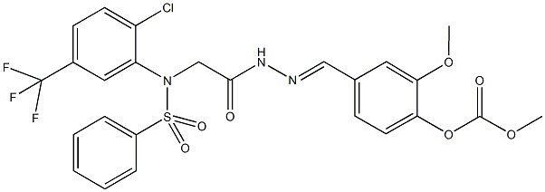 4-(2-{[2-chloro(phenylsulfonyl)-5-(trifluoromethyl)anilino]acetyl}carbohydrazonoyl)-2-methoxyphenyl methyl carbonate Struktur