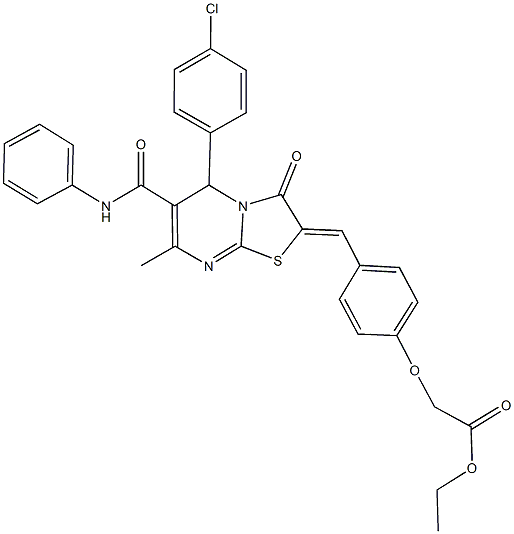 ethyl {4-[(6-(anilinocarbonyl)-5-(4-chlorophenyl)-7-methyl-3-oxo-5H-[1,3]thiazolo[3,2-a]pyrimidin-2(3H)-ylidene)methyl]phenoxy}acetate Struktur