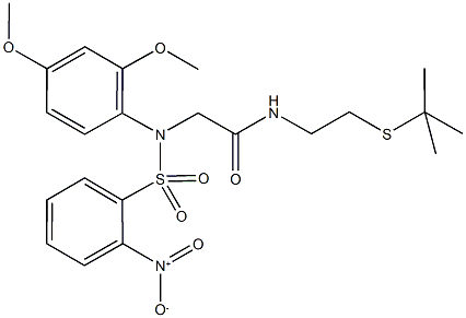 N-[2-(tert-butylsulfanyl)ethyl]-2-[({2-nitrophenyl}sulfonyl)-2,4-dimethoxyanilino]acetamide Struktur