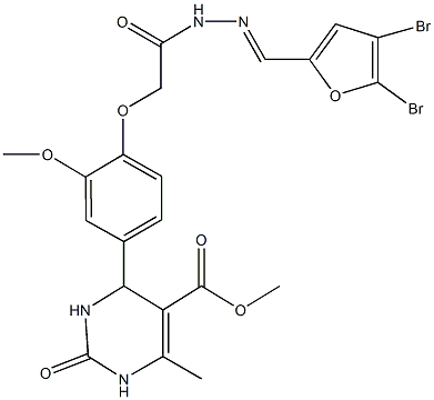 methyl 4-[4-(2-{2-[(4,5-dibromo-2-furyl)methylene]hydrazino}-2-oxoethoxy)-3-methoxyphenyl]-6-methyl-2-oxo-1,2,3,4-tetrahydro-5-pyrimidinecarboxylate Struktur