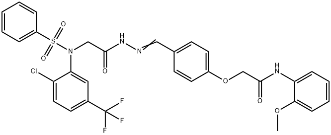 2-[4-(2-{[2-chloro(phenylsulfonyl)-5-(trifluoromethyl)anilino]acetyl}carbohydrazonoyl)phenoxy]-N-(2-methoxyphenyl)acetamide Struktur