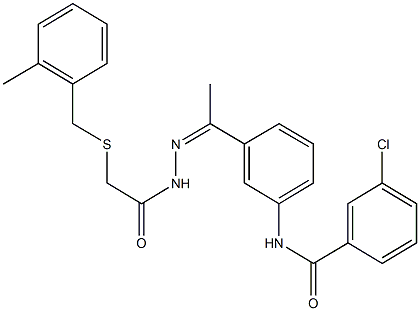 3-chloro-N-[3-(N-{[(2-methylbenzyl)sulfanyl]acetyl}ethanehydrazonoyl)phenyl]benzamide Struktur