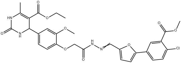 ethyl 4-(4-{2-[2-({5-[4-chloro-3-(methoxycarbonyl)phenyl]-2-furyl}methylene)hydrazino]-2-oxoethoxy}-3-methoxyphenyl)-6-methyl-2-oxo-1,2,3,4-tetrahydro-5-pyrimidinecarboxylate Struktur