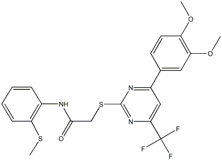 2-{[4-(3,4-dimethoxyphenyl)-6-(trifluoromethyl)-2-pyrimidinyl]sulfanyl}-N-[2-(methylsulfanyl)phenyl]acetamide Struktur