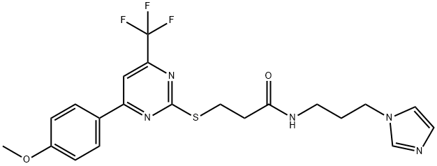 N-[3-(1H-imidazol-1-yl)propyl]-3-{[4-(4-methoxyphenyl)-6-(trifluoromethyl)-2-pyrimidinyl]sulfanyl}propanamide Struktur