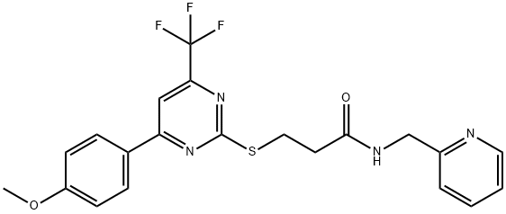 3-{[4-(4-methoxyphenyl)-6-(trifluoromethyl)-2-pyrimidinyl]sulfanyl}-N-(2-pyridinylmethyl)propanamide Struktur