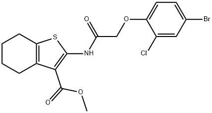 methyl 2-{[(4-bromo-2-chlorophenoxy)acetyl]amino}-4,5,6,7-tetrahydro-1-benzothiophene-3-carboxylate Struktur