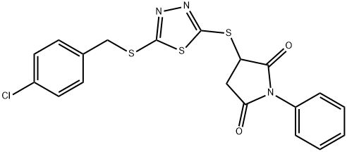 3-({5-[(4-chlorobenzyl)sulfanyl]-1,3,4-thiadiazol-2-yl}sulfanyl)-1-phenylpyrrolidine-2,5-dione Struktur