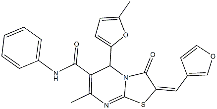 2-(3-furylmethylene)-7-methyl-5-(5-methyl-2-furyl)-3-oxo-N-phenyl-2,3-dihydro-5H-[1,3]thiazolo[3,2-a]pyrimidine-6-carboxamide Struktur