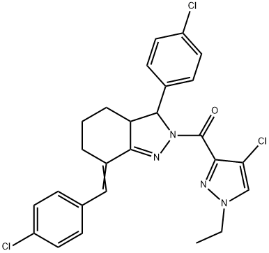 7-(4-chlorobenzylidene)-2-[(4-chloro-1-ethyl-1H-pyrazol-3-yl)carbonyl]-3-(4-chlorophenyl)-3,3a,4,5,6,7-hexahydro-2H-indazole Struktur