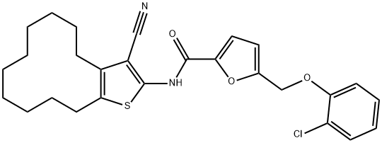 5-[(2-chlorophenoxy)methyl]-N-(3-cyano-4,5,6,7,8,9,10,11,12,13-decahydrocyclododeca[b]thien-2-yl)-2-furamide Struktur