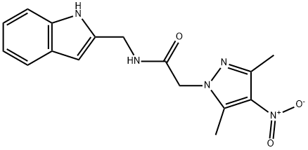 2-{4-nitro-3,5-dimethyl-1H-pyrazol-1-yl}-N-(1H-indol-2-ylmethyl)acetamide Struktur