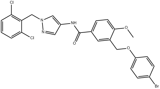 3-[(4-bromophenoxy)methyl]-N-[1-(2,6-dichlorobenzyl)-1H-pyrazol-4-yl]-4-methoxybenzamide Struktur