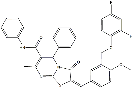 2-{3-[(2,4-difluorophenoxy)methyl]-4-methoxybenzylidene}-7-methyl-3-oxo-N,5-diphenyl-2,3-dihydro-5H-[1,3]thiazolo[3,2-a]pyrimidine-6-carboxamide Struktur