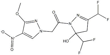 3,5-bis(difluoromethyl)-1-({4-nitro-3-methoxy-1H-pyrazol-1-yl}acetyl)-4,5-dihydro-1H-pyrazol-5-ol Struktur