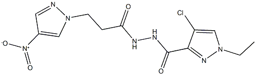 4-chloro-1-ethyl-N'-(3-{4-nitro-1H-pyrazol-1-yl}propanoyl)-1H-pyrazole-3-carbohydrazide Struktur