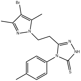 5-[2-(4-bromo-3,5-dimethyl-1H-pyrazol-1-yl)ethyl]-4-(4-methylphenyl)-4H-1,2,4-triazole-3-thiol Struktur