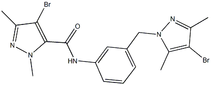 4-bromo-N-{3-[(4-bromo-3,5-dimethyl-1H-pyrazol-1-yl)methyl]phenyl}-1,3-dimethyl-1H-pyrazole-5-carboxamide Struktur