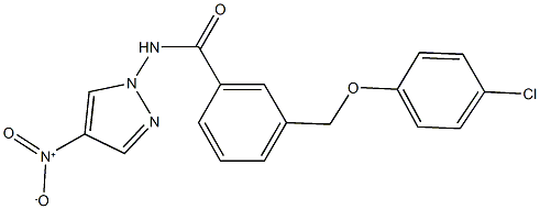 3-[(4-chlorophenoxy)methyl]-N-{4-nitro-1H-pyrazol-1-yl}benzamide Struktur