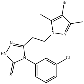 5-[2-(4-bromo-3,5-dimethyl-1H-pyrazol-1-yl)ethyl]-4-(3-chlorophenyl)-4H-1,2,4-triazole-3-thiol Struktur