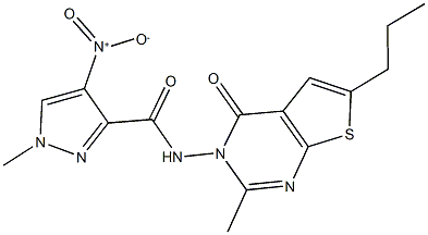 4-nitro-1-methyl-N-(2-methyl-4-oxo-6-propylthieno[2,3-d]pyrimidin-3(4H)-yl)-1H-pyrazole-3-carboxamide Struktur