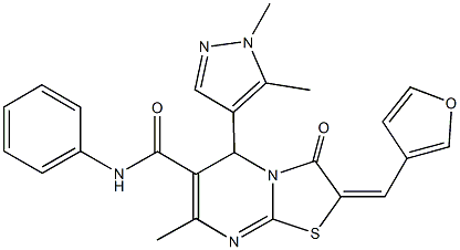 5-(1,5-dimethyl-1H-pyrazol-4-yl)-2-(3-furylmethylene)-7-methyl-3-oxo-N-phenyl-2,3-dihydro-5H-[1,3]thiazolo[3,2-a]pyrimidine-6-carboxamide Struktur