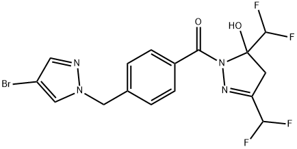 1-{4-[(4-bromo-1H-pyrazol-1-yl)methyl]benzoyl}-3,5-bis(difluoromethyl)-4,5-dihydro-1H-pyrazol-5-ol Struktur