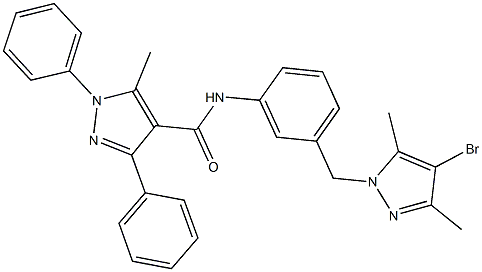 N-{3-[(4-bromo-3,5-dimethyl-1H-pyrazol-1-yl)methyl]phenyl}-5-methyl-1,3-diphenyl-1H-pyrazole-4-carboxamide Struktur