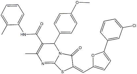 2-{[5-(3-chlorophenyl)-2-furyl]methylene}-5-(4-methoxyphenyl)-7-methyl-N-(2-methylphenyl)-3-oxo-2,3-dihydro-5H-[1,3]thiazolo[3,2-a]pyrimidine-6-carboxamide Struktur