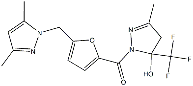 1-{5-[(3,5-dimethyl-1H-pyrazol-1-yl)methyl]-2-furoyl}-3-methyl-5-(trifluoromethyl)-4,5-dihydro-1H-pyrazol-5-ol Struktur