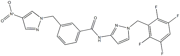 3-({4-nitro-1H-pyrazol-1-yl}methyl)-N-[1-(2,3,5,6-tetrafluorobenzyl)-1H-pyrazol-3-yl]benzamide Struktur