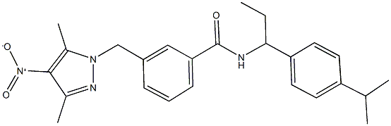 3-({4-nitro-3,5-dimethyl-1H-pyrazol-1-yl}methyl)-N-[1-(4-isopropylphenyl)propyl]benzamide Struktur