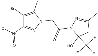 1-({4-bromo-3-nitro-5-methyl-1H-pyrazol-1-yl}acetyl)-3-methyl-5-(trifluoromethyl)-4,5-dihydro-1H-pyrazol-5-ol Struktur