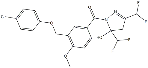 1-{3-[(4-chlorophenoxy)methyl]-4-methoxybenzoyl}-3,5-bis(difluoromethyl)-4,5-dihydro-1H-pyrazol-5-ol Struktur