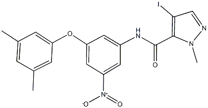 N-{3-(3,5-dimethylphenoxy)-5-nitrophenyl}-4-iodo-1-methyl-1H-pyrazole-5-carboxamide Struktur