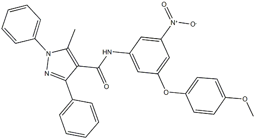 N-[3-nitro-5-(4-methoxyphenoxy)phenyl]-5-methyl-1,3-diphenyl-1H-pyrazole-4-carboxamide Struktur