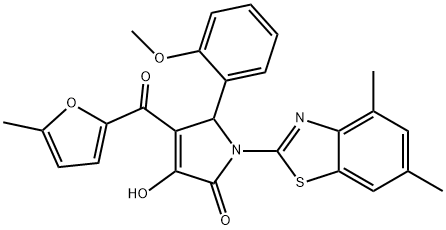 1-(4,6-dimethyl-1,3-benzothiazol-2-yl)-3-hydroxy-5-(2-methoxyphenyl)-4-(5-methyl-2-furoyl)-1,5-dihydro-2H-pyrrol-2-one Struktur