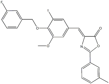 4-{4-[(3-fluorobenzyl)oxy]-3-iodo-5-methoxybenzylidene}-2-(3-methylphenyl)-1,3-oxazol-5(4H)-one Struktur