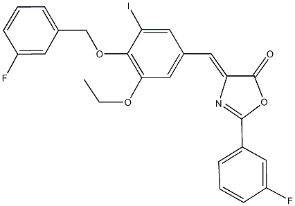 4-{3-ethoxy-4-[(3-fluorobenzyl)oxy]-5-iodobenzylidene}-2-(3-fluorophenyl)-1,3-oxazol-5(4H)-one Struktur