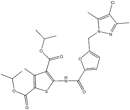 diisopropyl 5-({5-[(4-chloro-3,5-dimethyl-1H-pyrazol-1-yl)methyl]-2-furoyl}amino)-3-methyl-2,4-thiophenedicarboxylate Struktur